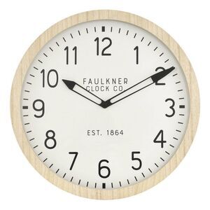 16" Wall Clock Wood - Threshold: Round MDF Off-White Face Traditional Style